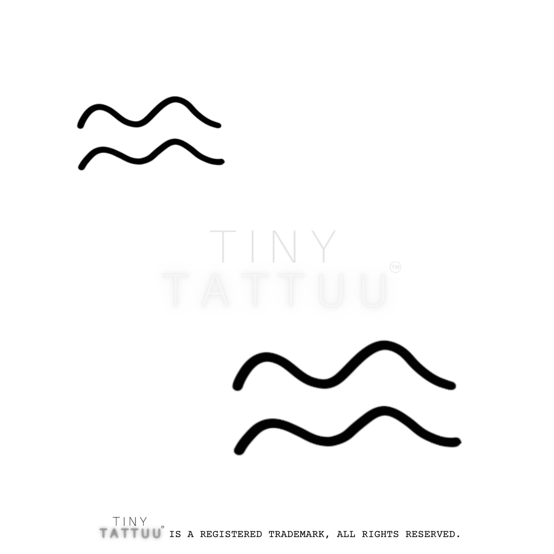 Black wavy line design on a white background with 'TINY TATTUU' branding.