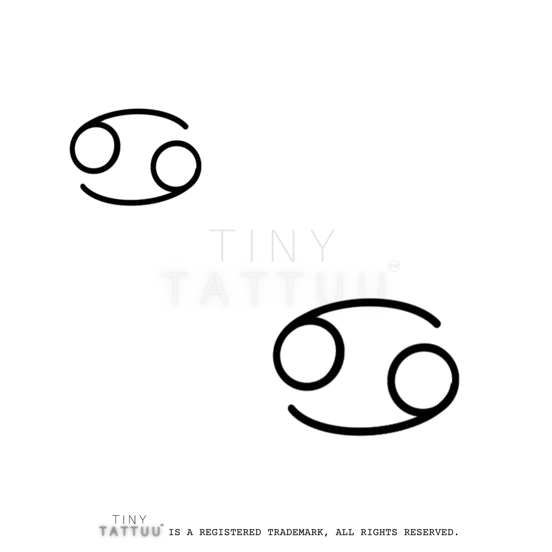 Cancer zodiac symbol with 'Tiny Tattuu' branding on a white background