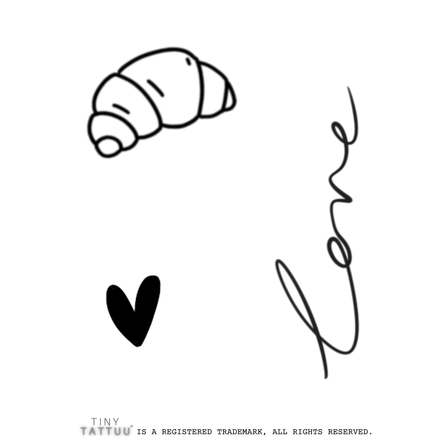 love, croissant & hearts temporary tattuu