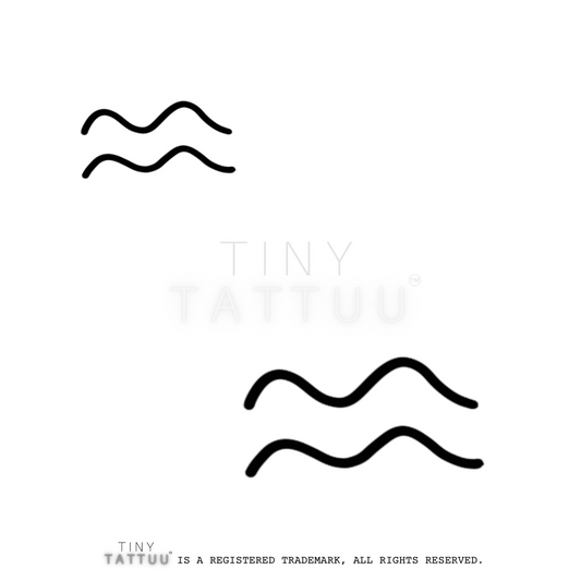 Black wavy line design on a white background with 'TINY TATTUU' branding.