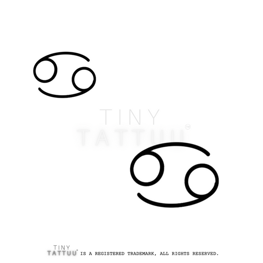 Cancer zodiac symbol with 'Tiny Tattuu' branding on a white background
