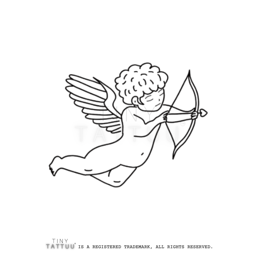 Illustration of a cherub with a bow and arrow, trademarked by Tiny Tattuu.