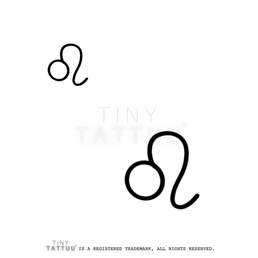 Two black lion symbols on a white background with 'Tiny Tattuu' branding.