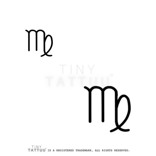 Two black tattoo designs of a stylized 'm' on a white background, with 'Tiny Tattuu' branding.